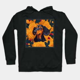 Dogs, dachshund and flowers, dog, style vector (yellow version dachshund) Hoodie